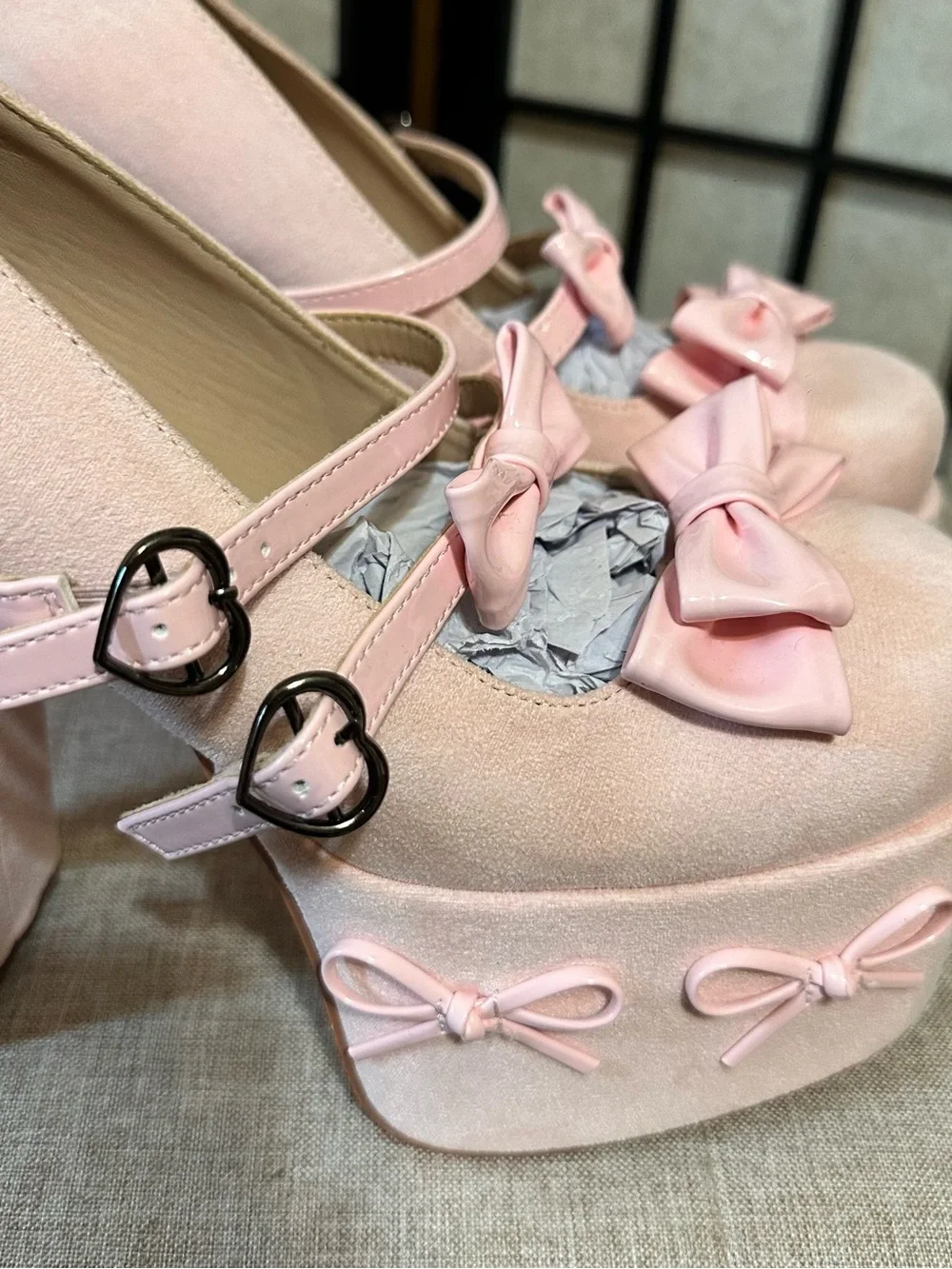 Pink Bow Platform Mary Jane Chunky Heels